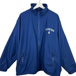 American Crown Jacket Mens Large Blue White Florida Full Front Zip Windbreaker